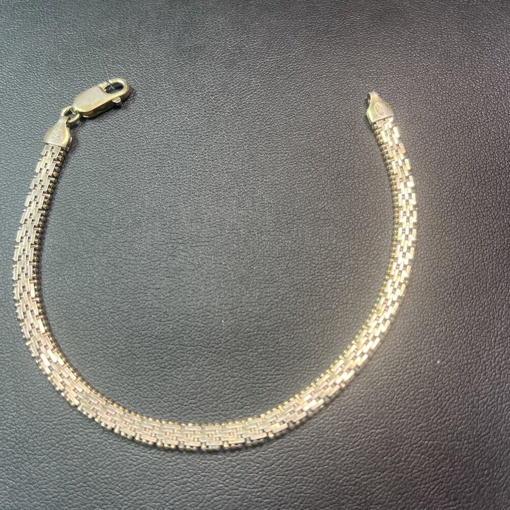 Vintage Sterling Silver 925 Italy Chevron Design Tennis Bracelet Gold Tone Rare